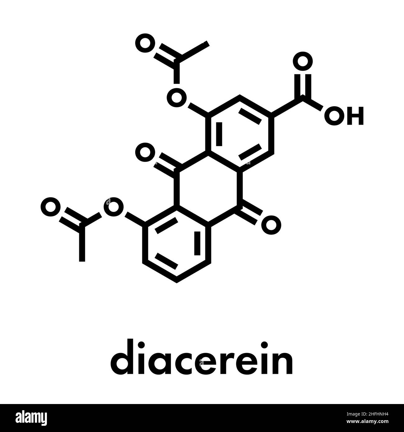 Diacerheine molécule pharmaceutique. Formule topologique. Illustration de Vecteur