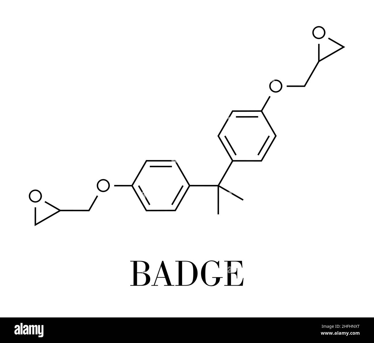Bisphénol A diglycidyl éther (BADGE, DGEBA) molécule constitutive de colle époxy.Formule squelettique. Illustration de Vecteur
