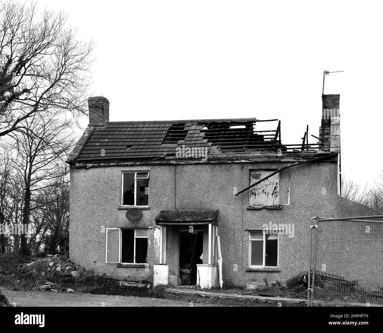 Janvier 2022 - un incendie a endommagé le chalet dans la campagne du Somerset Banque D'Images