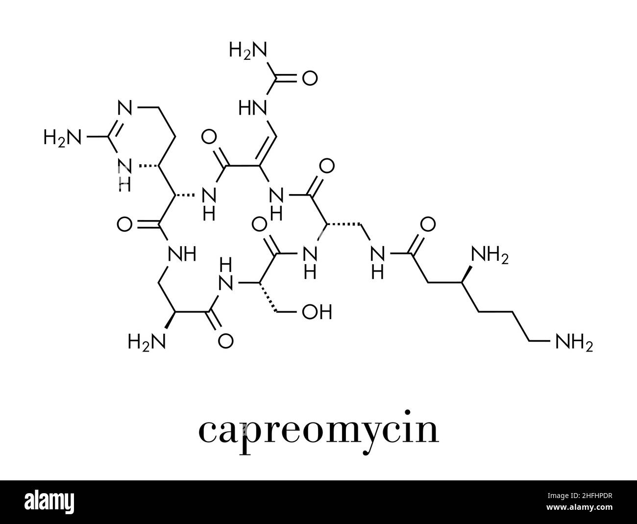 Molécule de médicament antibiotique de Capreomycine.Formule squelettique. Illustration de Vecteur