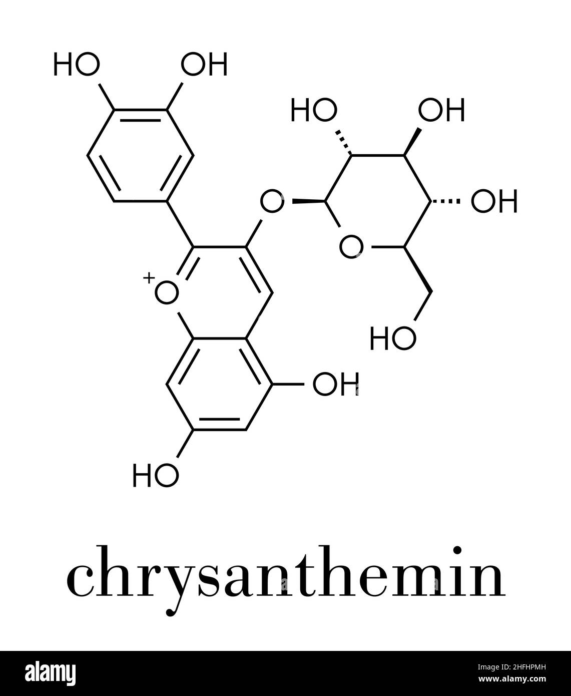 Chrysanthemin pigment végétal molécule. Formule topologique. Illustration de Vecteur