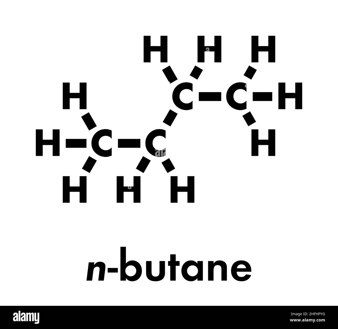 Molécule d'hydrocarbure de butane. Couramment utilisé comme gaz