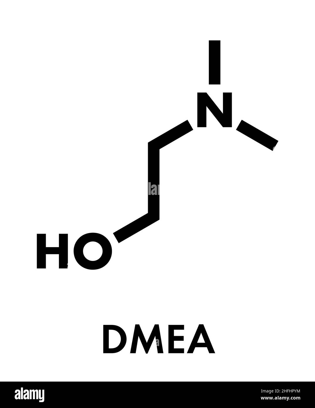Diméthylaminoéthanol (diméthyléthanolamine, DMEA, DMAE).Peut avoir des effets bénéfiques sur la santé, y compris l'augmentation de la durée de vie.Formule squelettique Illustration de Vecteur