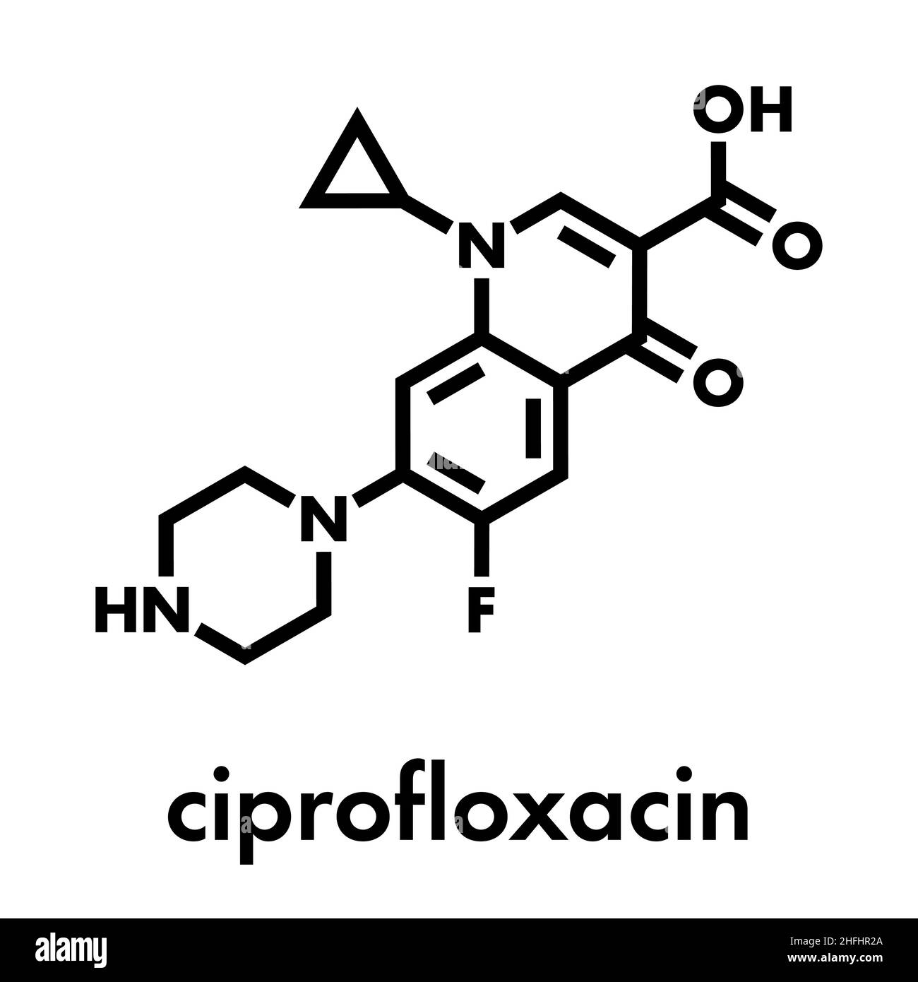 Médicament antibiotique fluoroquinolone ciprofloxacine (classe) molécule. Formule topologique. Illustration de Vecteur