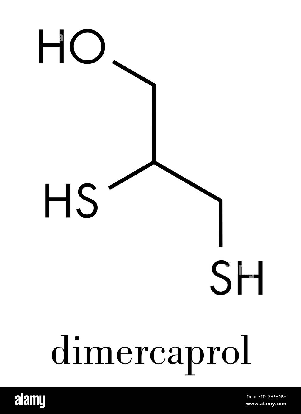 Dimercaprol (bal, British anti-lewisite) molécule antidote d'empoisonnement par le métal.Formule squelettique. Illustration de Vecteur