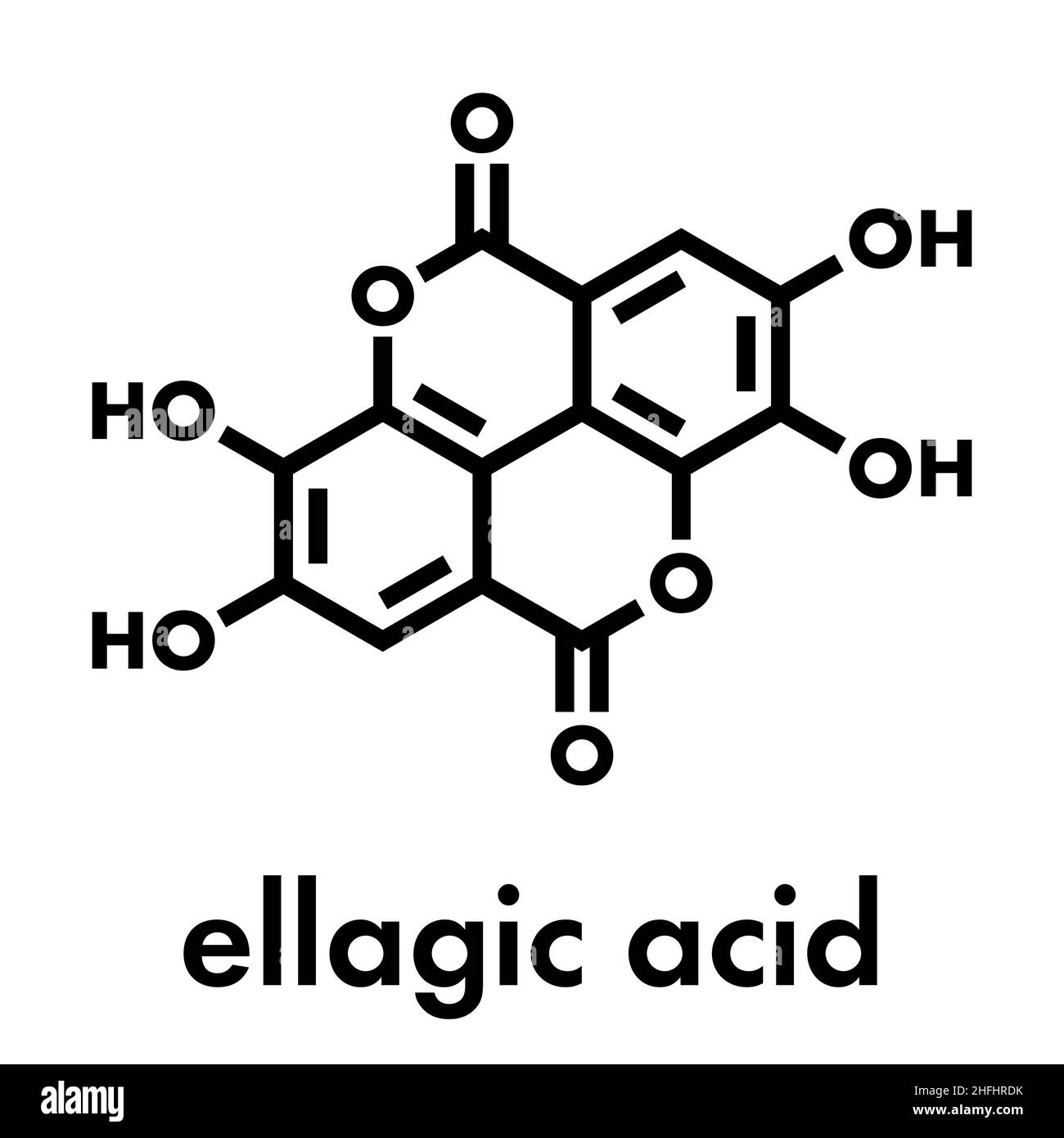 Molécule de supplément alimentaire d'acide ellagique.Formule squelettique. Illustration de Vecteur