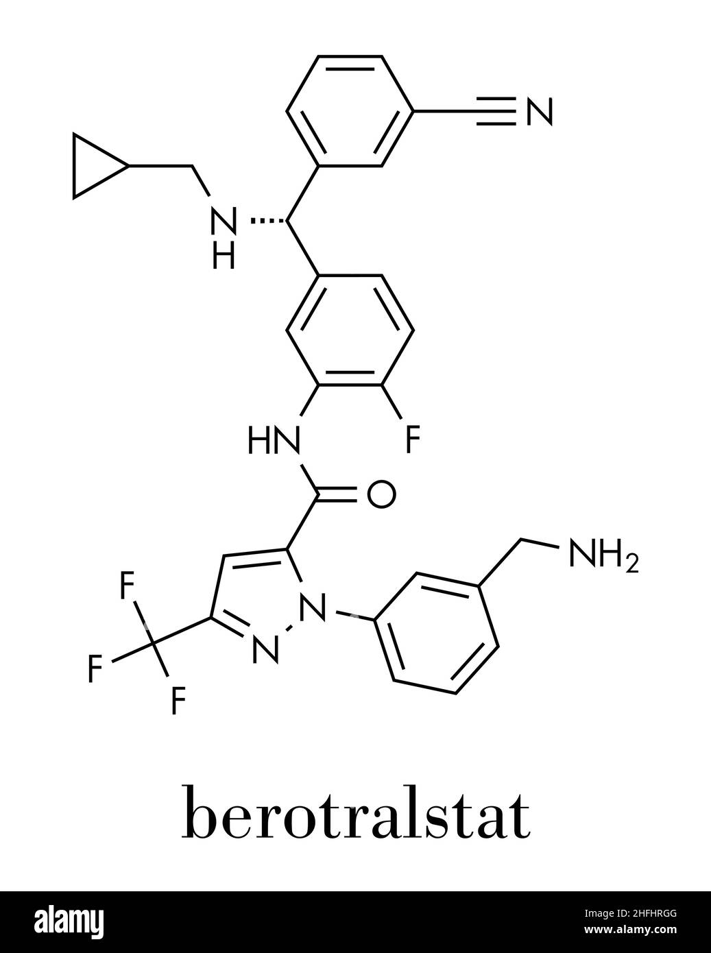 Berotralstat molécule de médicament d'angio-œdème héréditaire. Formule squelettique. Illustration de Vecteur