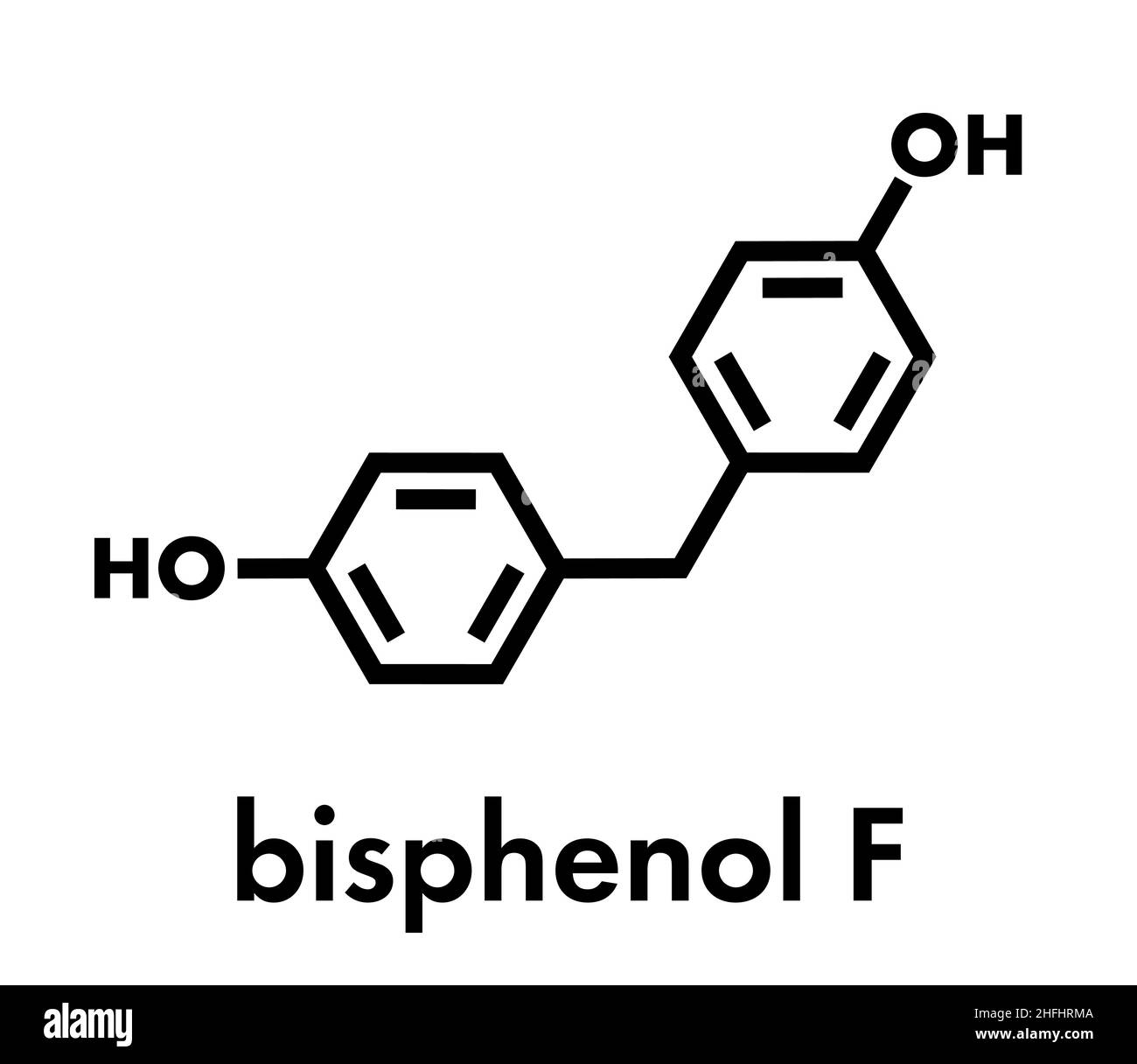 Molécule de bisphénol F (BPF).Alternative au bisphénol A (BPA).Formule squelettique. Illustration de Vecteur