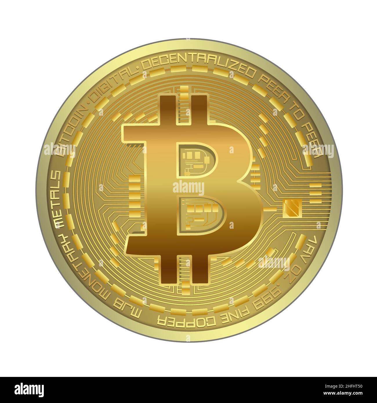 Pièce de monnaie en or Bitcoin isolée sur fond blanc vectoriel Illustration de Vecteur
