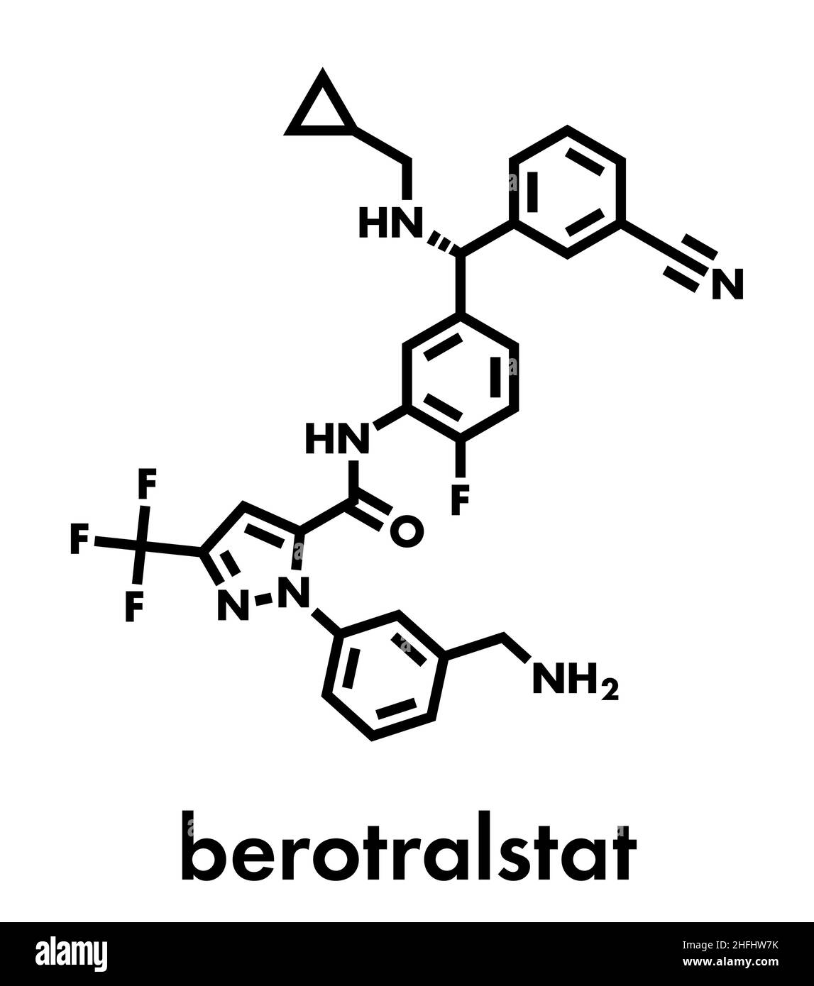Berotralstat molécule de médicament d'angio-œdème héréditaire. Formule squelettique. Illustration de Vecteur