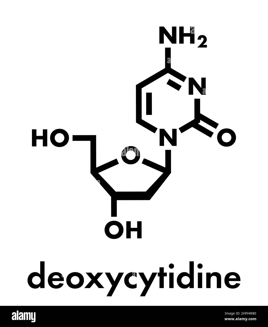 Molécule nucléoside de désoxycytidine (DC). Bloc de construction de l'ADN. Formule du squelette. Illustration de Vecteur