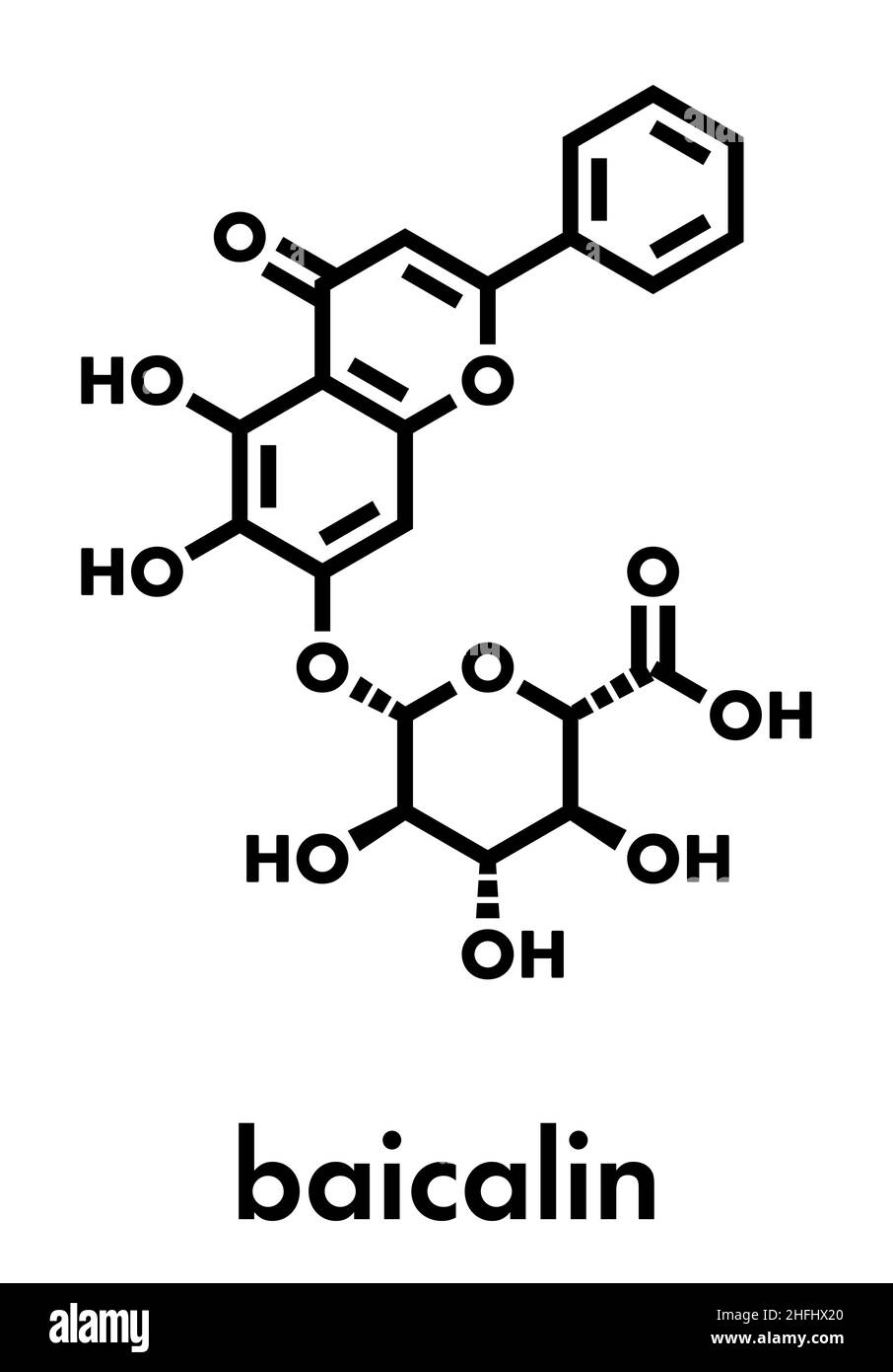 Molécule flavonoïde de Baicalin.Formule squelettique. Illustration de Vecteur