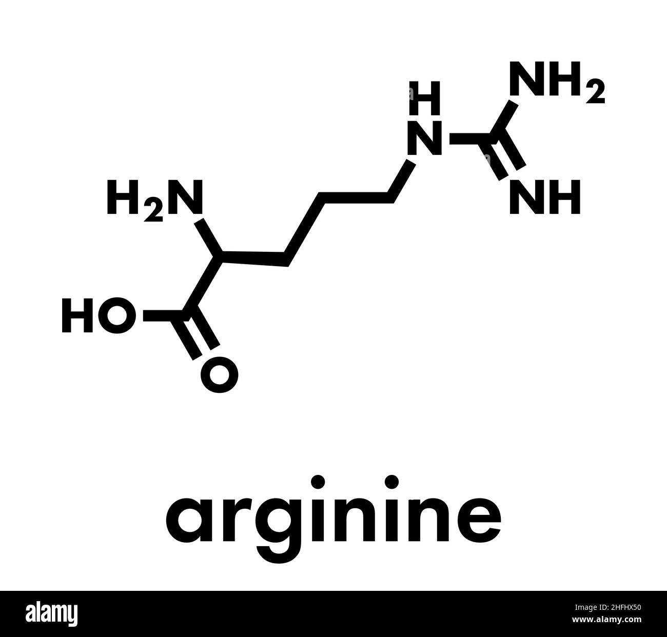 Arginine (L-arginine, Arg, R) molécule d'acides aminés. Formule du squelette. Illustration de Vecteur