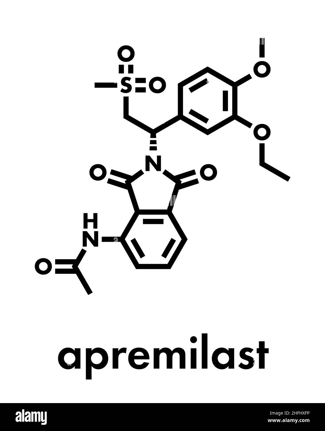 Apremilast psoriasis recherche molécule pharmaceutique. Formule topologique. Illustration de Vecteur