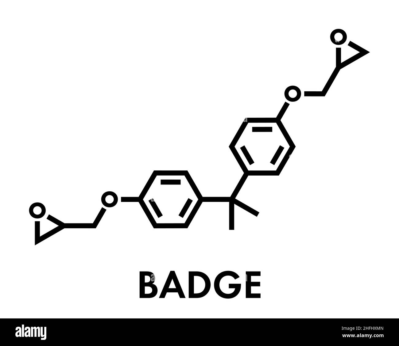 Bisphénol A diglycidyl éther (BADGE, DGEBA) molécule constitutive de colle époxy.Formule squelettique. Illustration de Vecteur