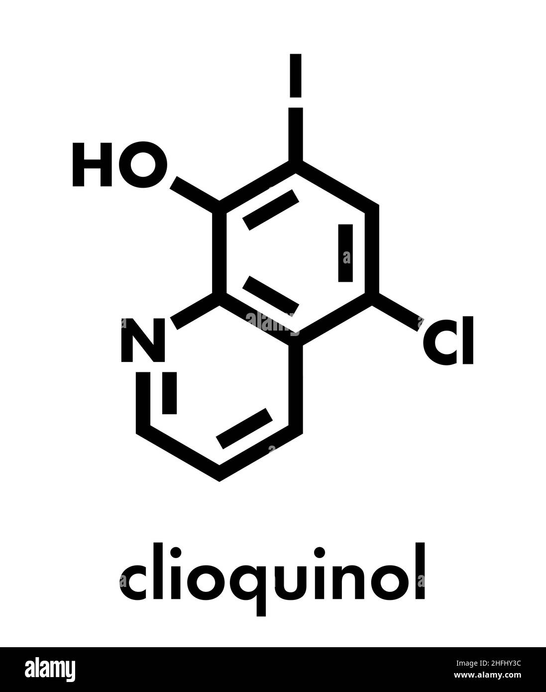 Le Clioquinol (iodochlorhydroxyquin) antiprotozoaire et antifongique molécule pharmaceutique. Formule topologique. Illustration de Vecteur