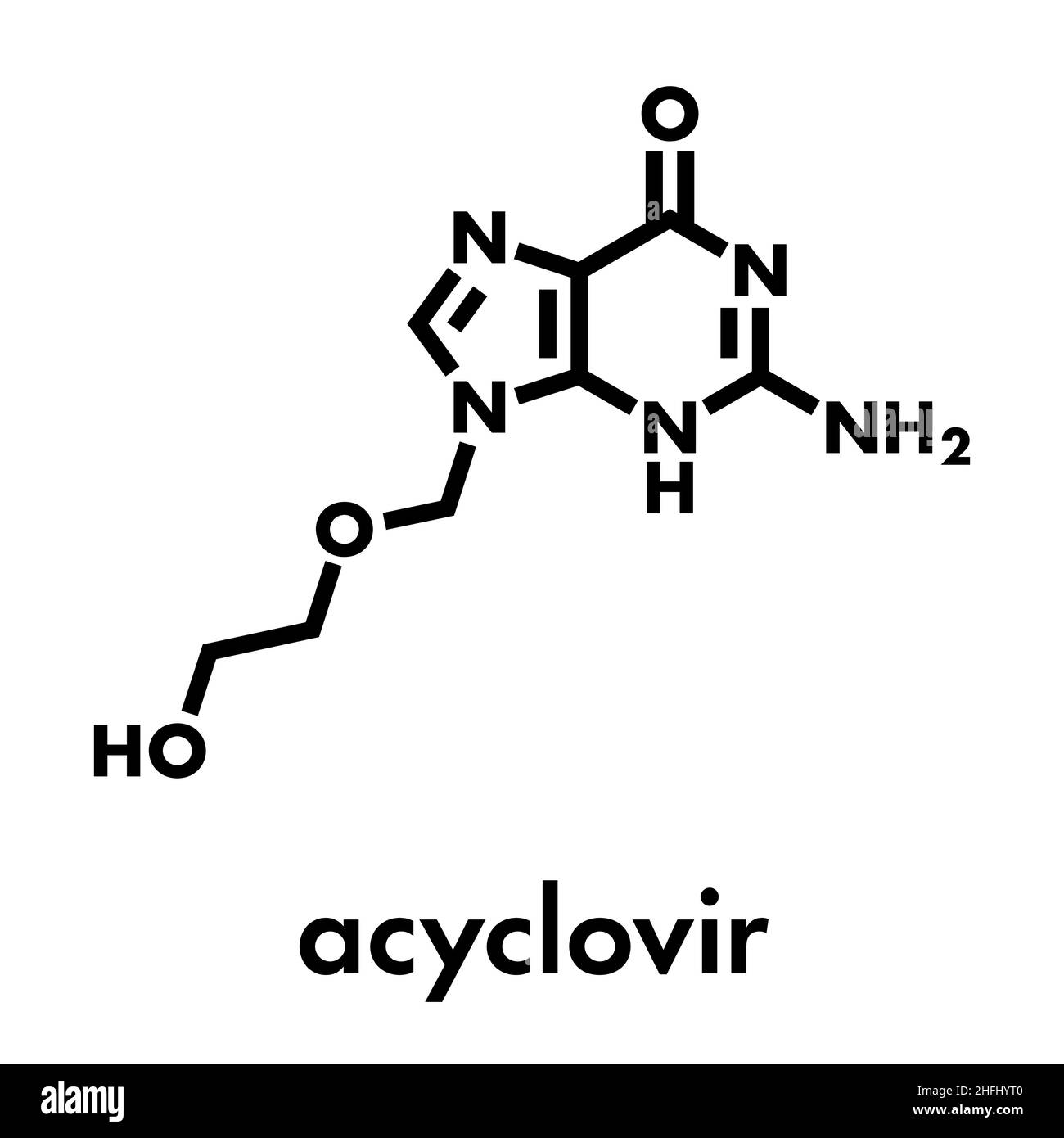 molécule antivirale d'acyclovir. Utilisé dans le traitement du virus de l'herpès simplex (boutons de fièvre), du zona (zona) et du zona varicelle (varicelle). Illustration de Vecteur