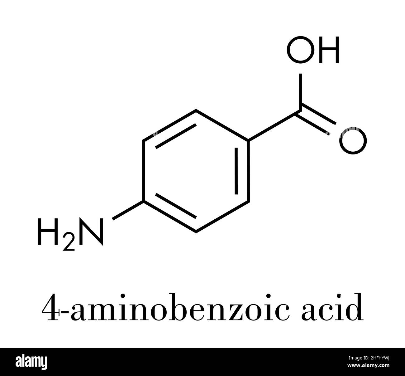 Molécule d'acide 4-aminobenzoïque (PABA, aminobenzoate).Formule squelettique. Illustration de Vecteur