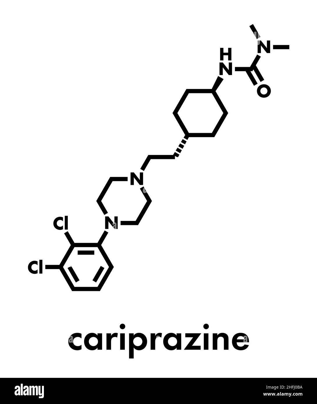 Cariprazine molécule antipsychotique. Formule topologique. Illustration de Vecteur