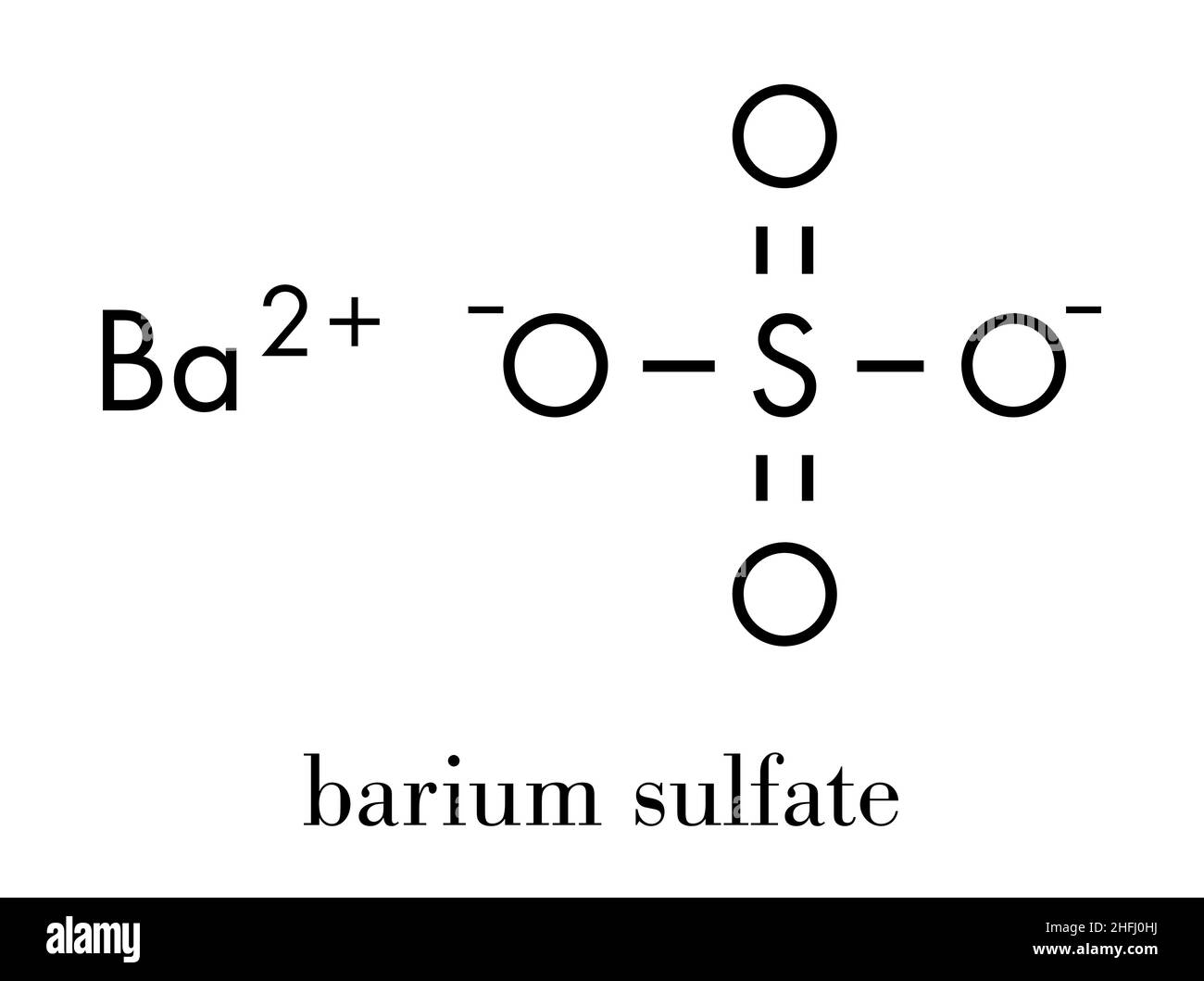 Structure cristalline du sulfate de baryum (BaSO4).Utilisé comme pigment de peinture et agent de contraste radio.Formule squelettique. Illustration de Vecteur
