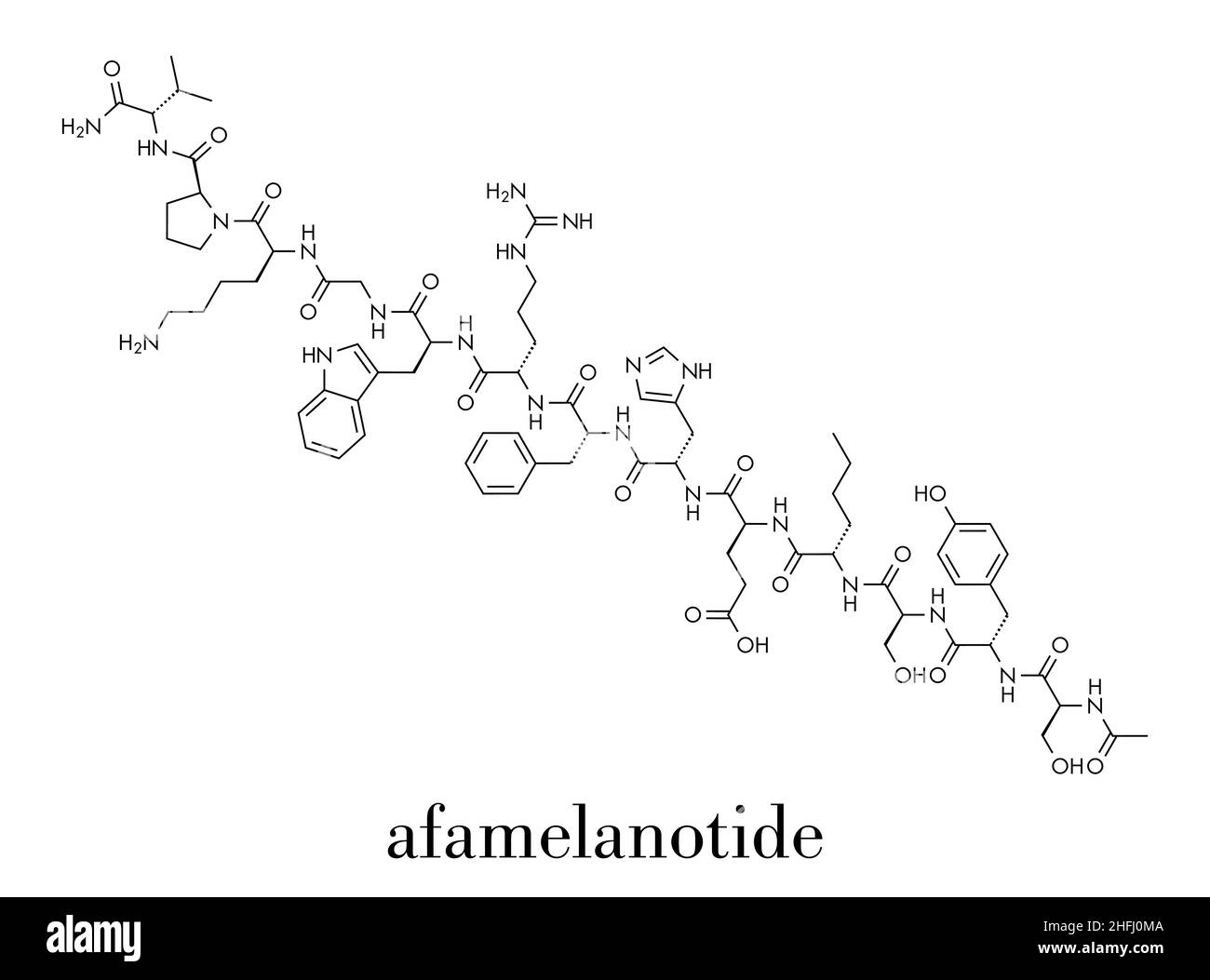 Molécule de médicament photoprotecteur Afamelanotide (mélanotan-1).Formule squelettique. Illustration de Vecteur