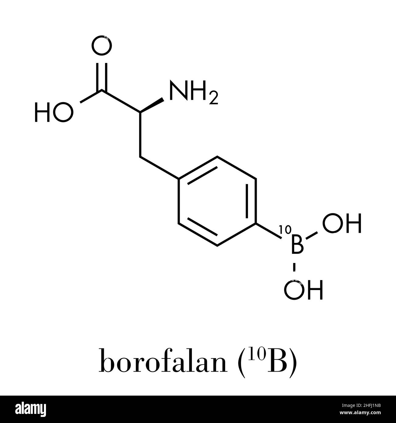 Balofalan (10B) molécule de médicament.Utilisé dans la thérapie par capture de neutrons de bore (BNCT).Formule squelettique. Illustration de Vecteur