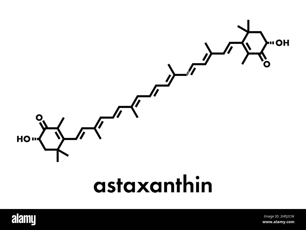 Pigment astaxanthine molécule. Caroténoïde responsable de la couleur rouge-rose de saumon, crevettes et homards. Utilisé comme colorant alimentaire (E161j) et d'antioxydants Illustration de Vecteur