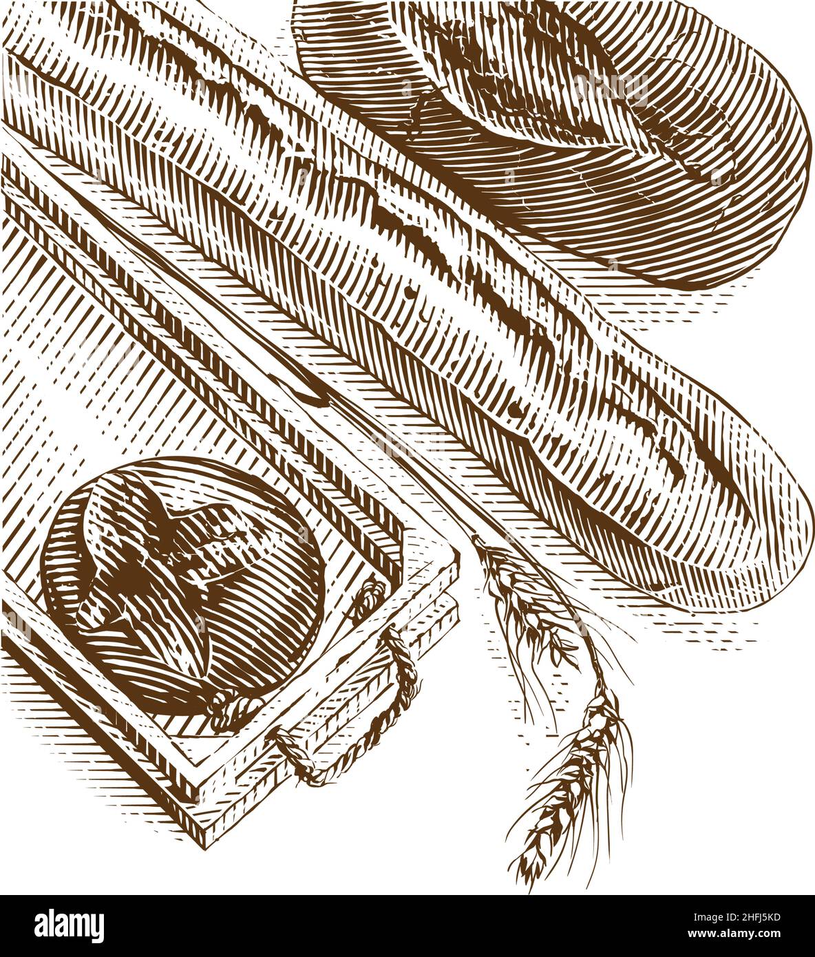 Composition du pain dessin à la main dessin gravure style d'illustration Illustration de Vecteur