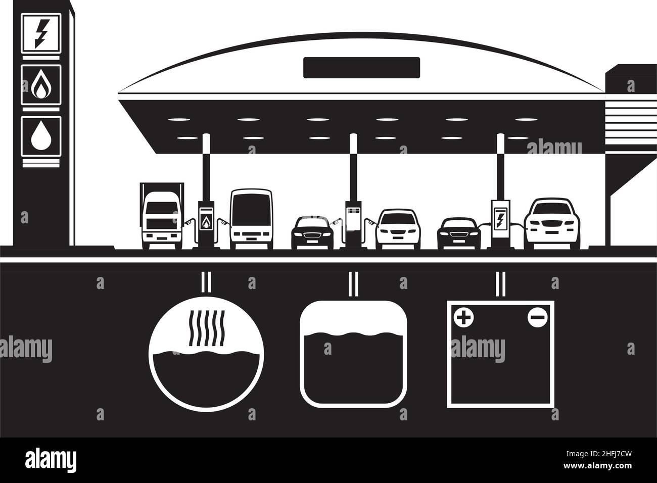 GPL essence et station de charge avec infrastructure – illustration vectorielle Illustration de Vecteur