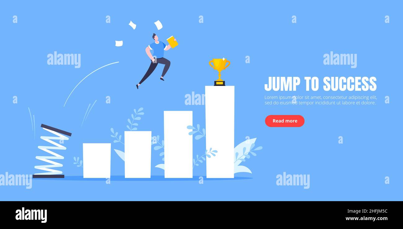 Springboard homme d'affaires saut haut plat design vectoriel illustration concept. Illustration de Vecteur
