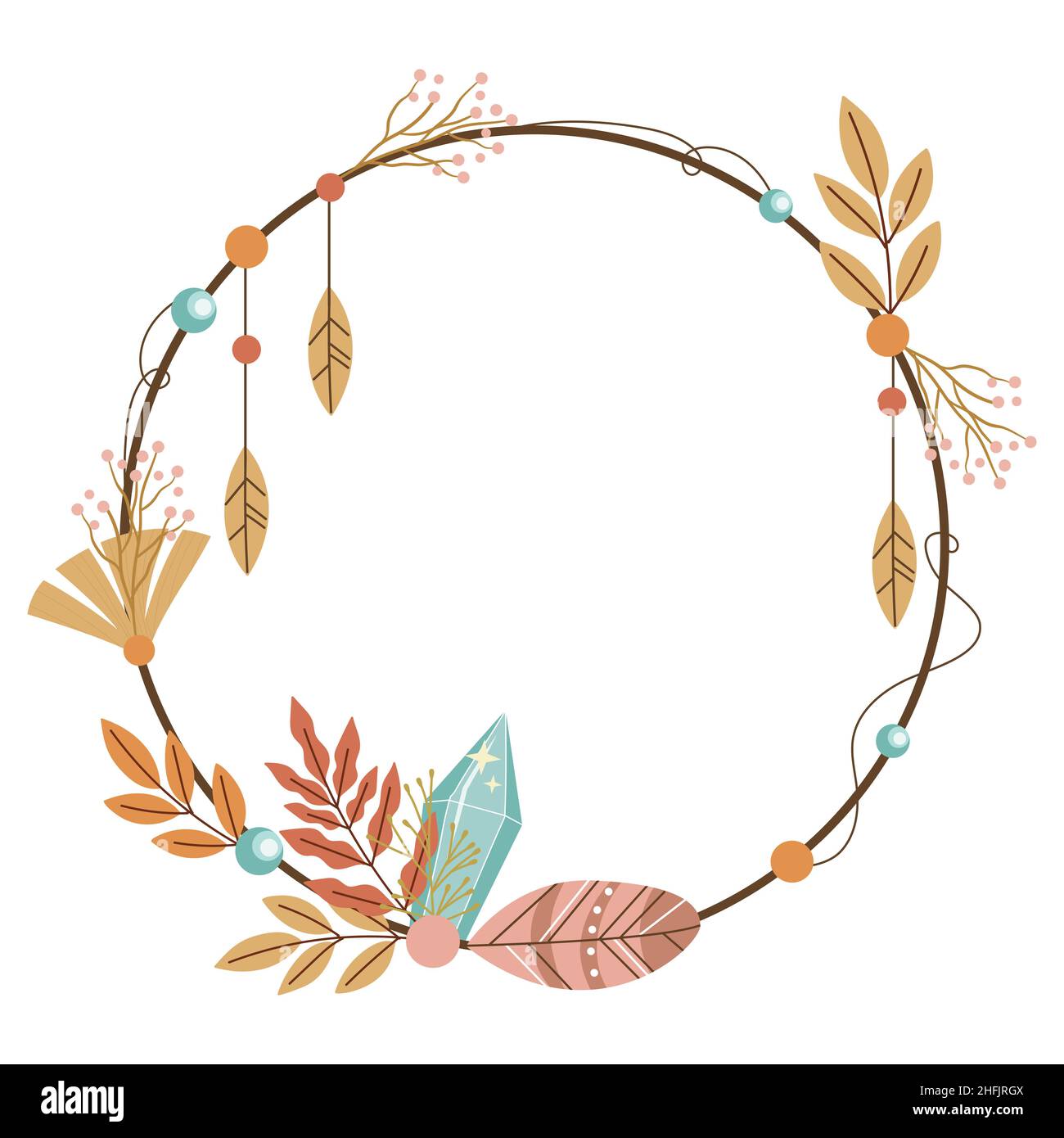 Dessin main plat cadre boho illustration vectorielle. Illustration de Vecteur