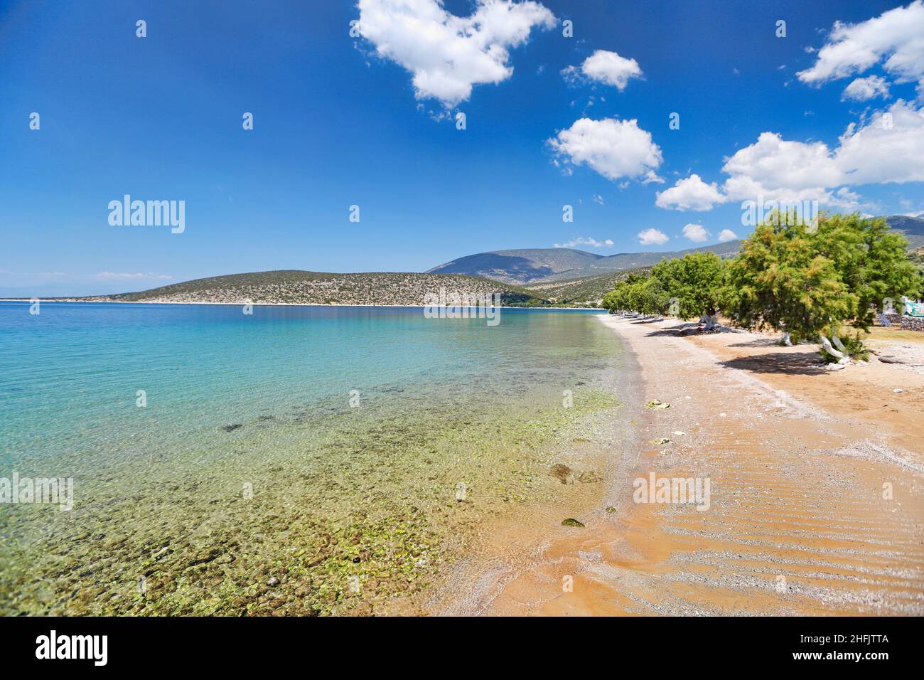 La plage Saranti du Golfe de Corinthe, Grèce Banque D'Images