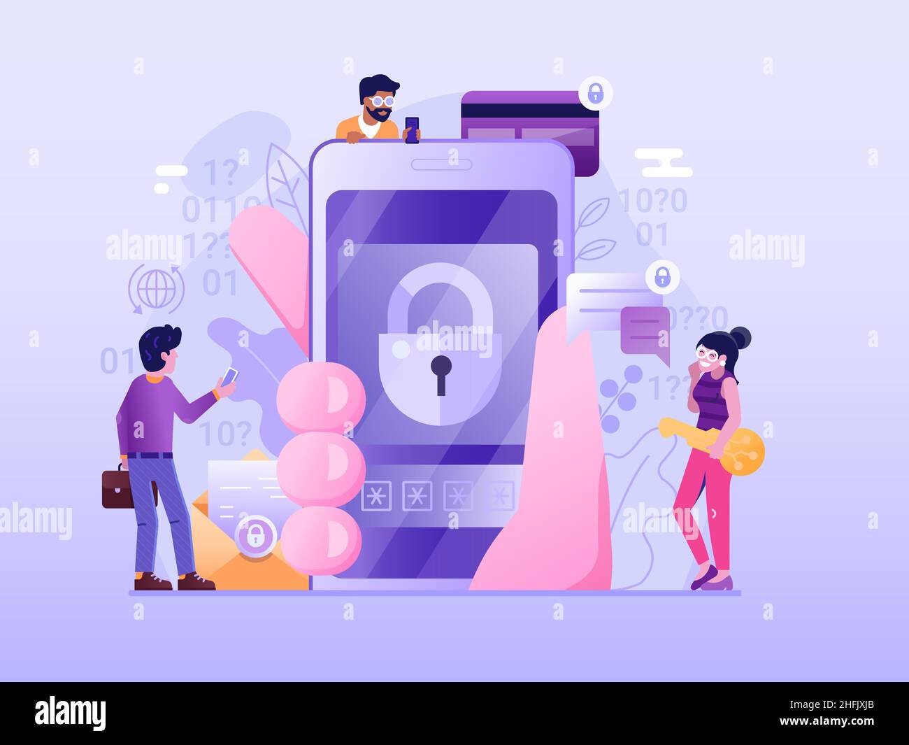 Sécurité mobile et Cyber protection Flat Scene Illustration de Vecteur