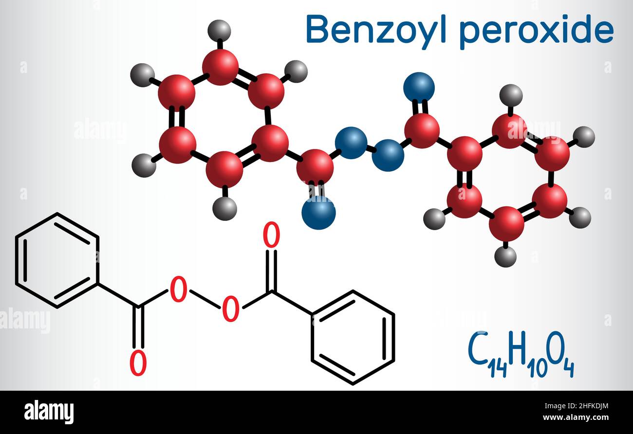 Molécule de peroxyde de benzoyle (BPO).Formule chimique structurelle et modèle moléculaire.Illustration vectorielle Illustration de Vecteur