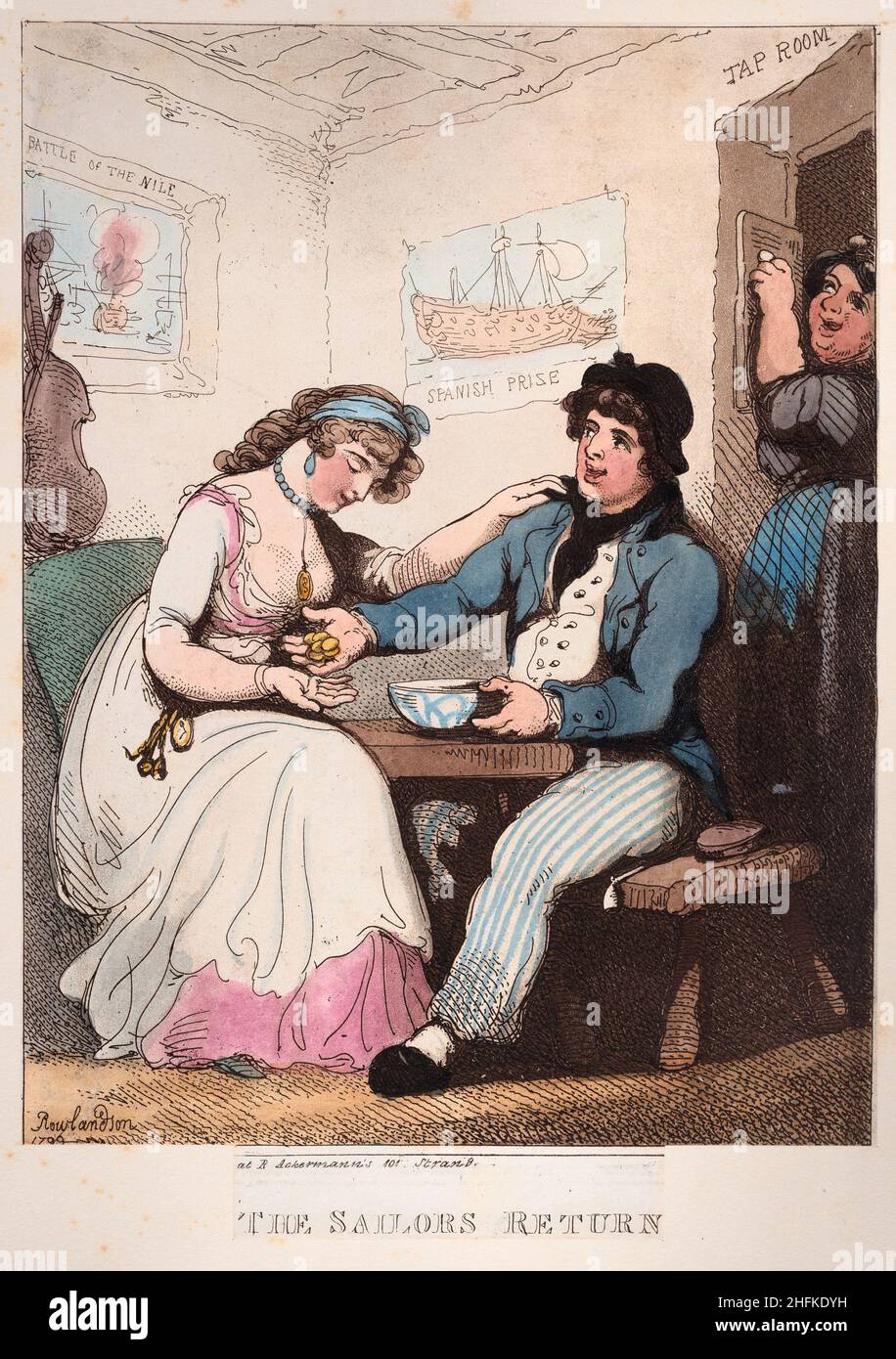 Les marins reviennent.Artiste : Thomas Rowlandson (1756-1827) artiste et caricaturiste anglais de l'ère géorgienne.Observateur social, il était un artiste prolifique et un imprimeur.Crédit : Thomas Rowlandson/Alamy Banque D'Images