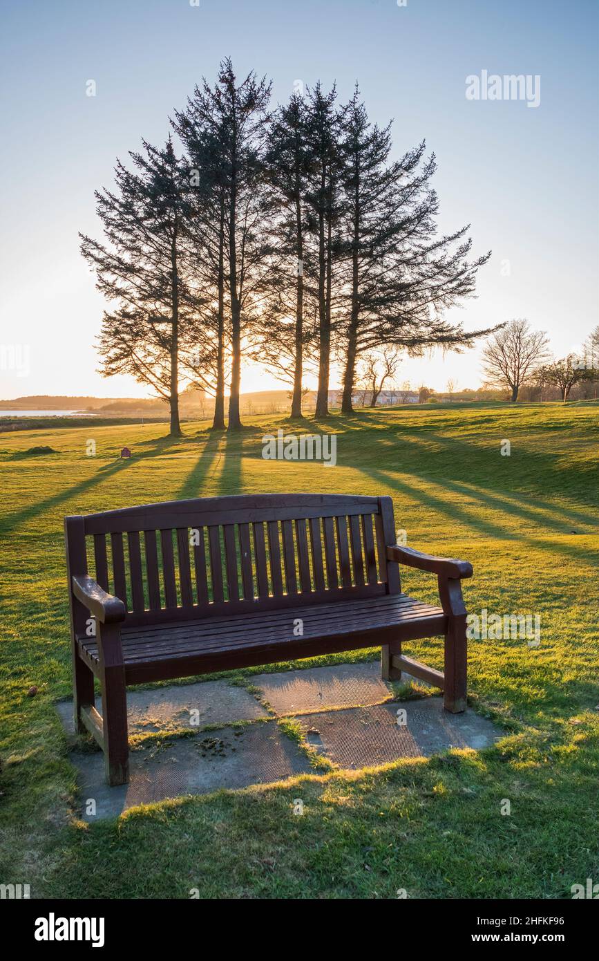 Coucher de soleil sur le parcours de golf de Lenzie près de Glasgow, en Écosse Banque D'Images