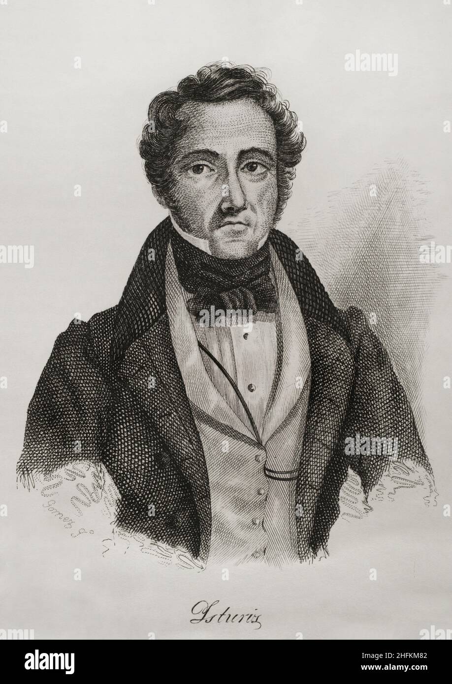 Francisco Javier de Istúriz Montero (1790-1871).Politicien et diplomate espagnol.Il a pris part à la guerre péninsulaire.Conspira pour le libéralisme pendant la période absolutiste Sexennium et dut se réfugier à Gibraltar.L'un des principaux inspirateurs du pronouncement de Cabezas de San Juan qui a conduit au triennat libéral (1820-1823).Élu député dans les premières cours de la période triennale à la suite des élections de mars 1820.Président du Conseil des ministres pour quatre mois en 1836.Portrait.Gravure par José Gómez.Panorama Español, Crónica Contemporánea.Volume IIIMadrid, 1845.Auteur : Banque D'Images