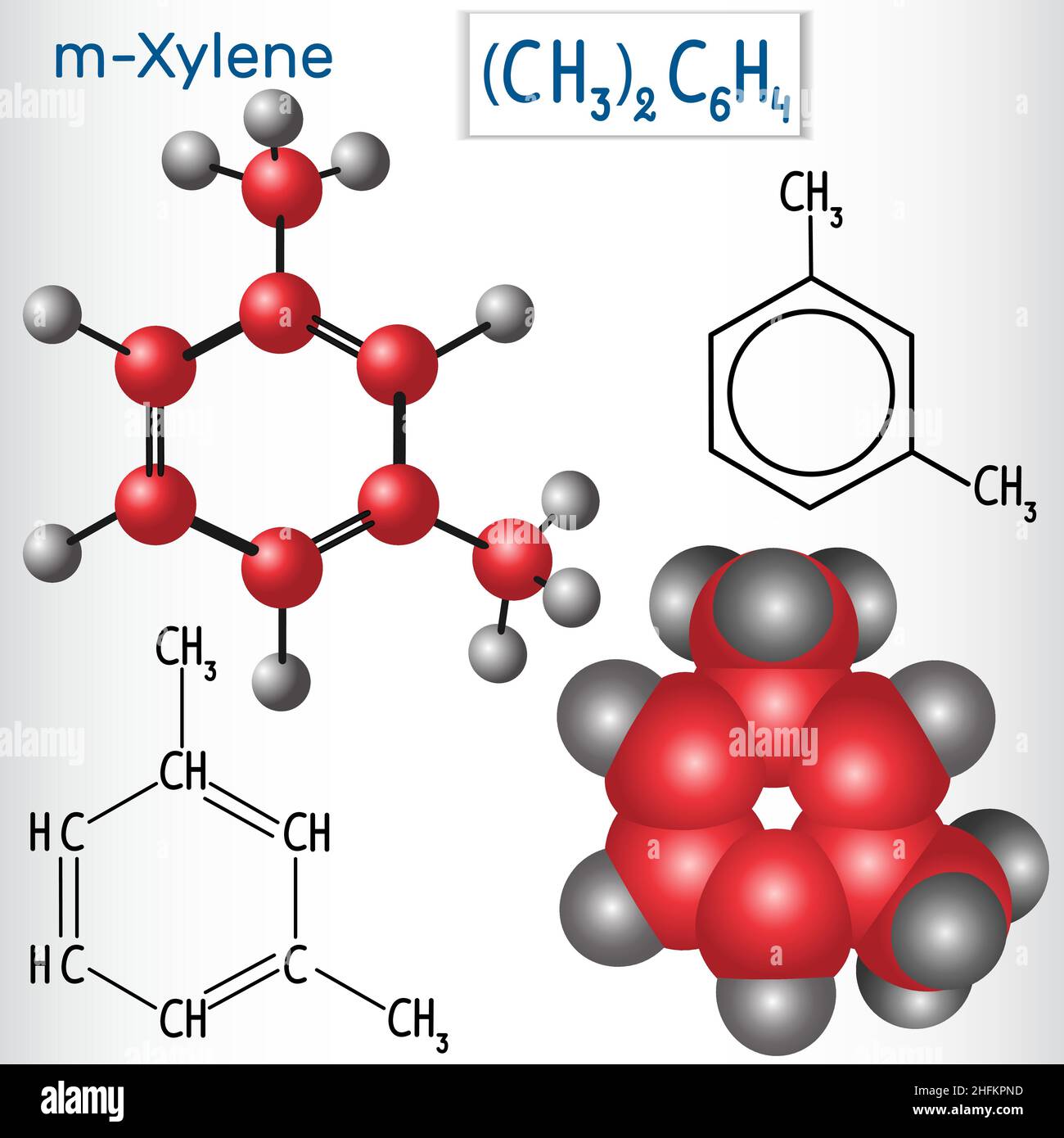 Molécule de META-xylène (m-xylène) - formule et modèle chimiques structuraux.Illustration vectorielle Illustration de Vecteur