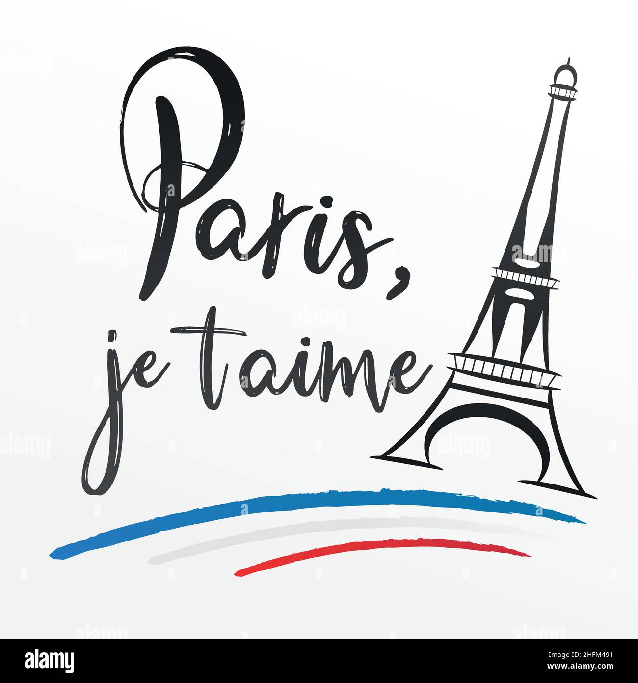 Paris Je Taime - Je vous aime en français, lettrage et Tour Eiffel vecteur logo design élément modèle, Corporate design.Coloré en Trik drapeau national Illustration de Vecteur