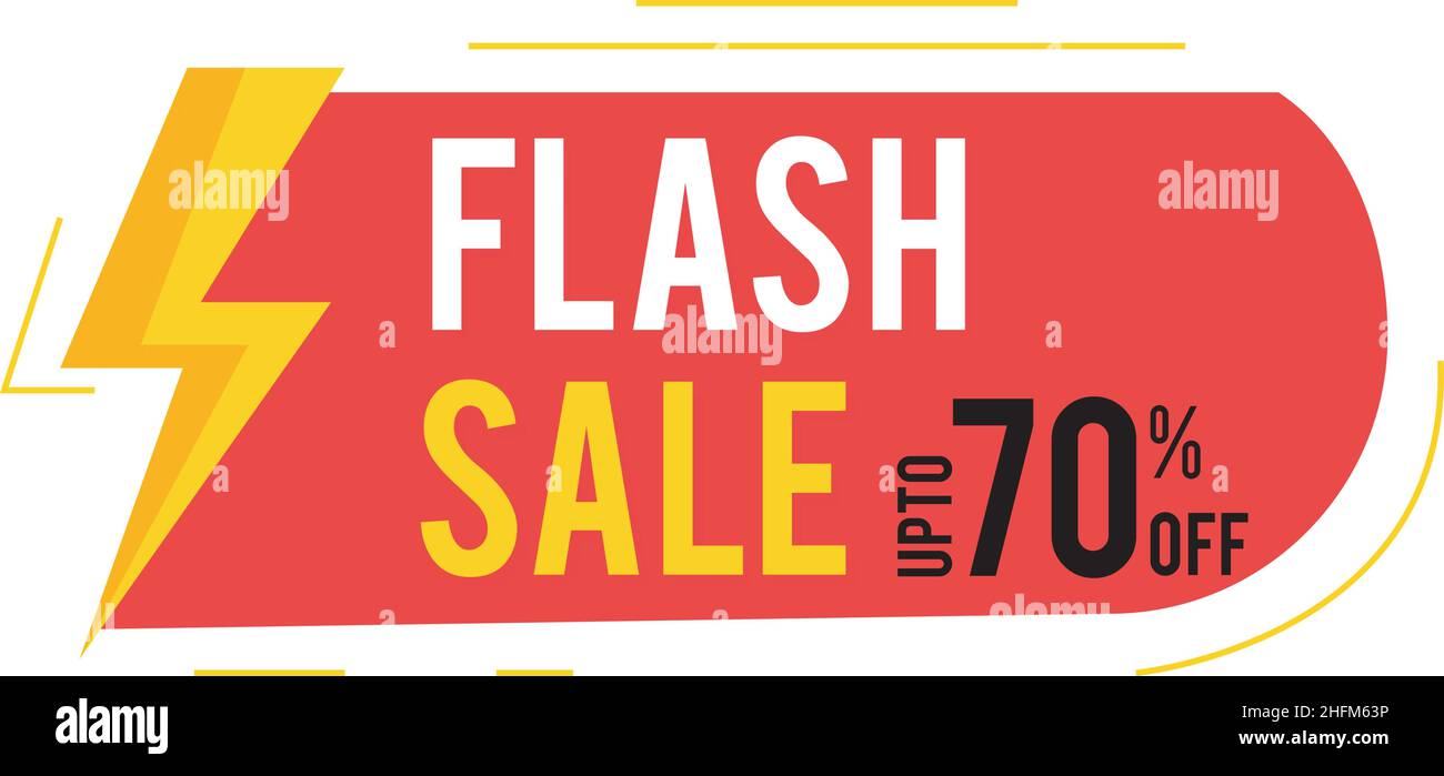 flash solde bannière design modèle illustration vectorielle avec éclair couleur rouge et jaune. Illustration de Vecteur