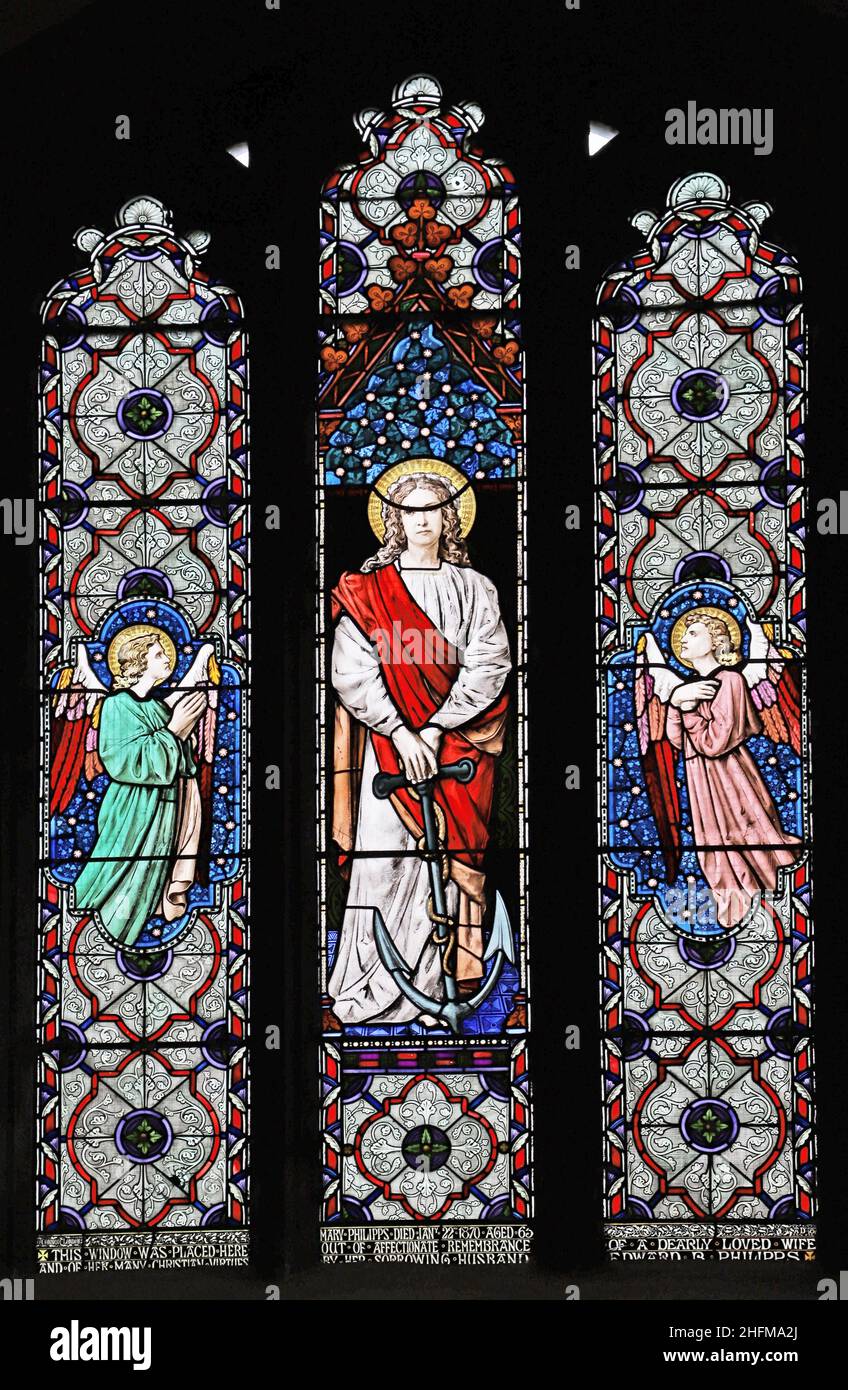 Vitraux de Michael O'Connor représentant Hope, église St Peter & St Paul, Lingfield, Surrey Banque D'Images