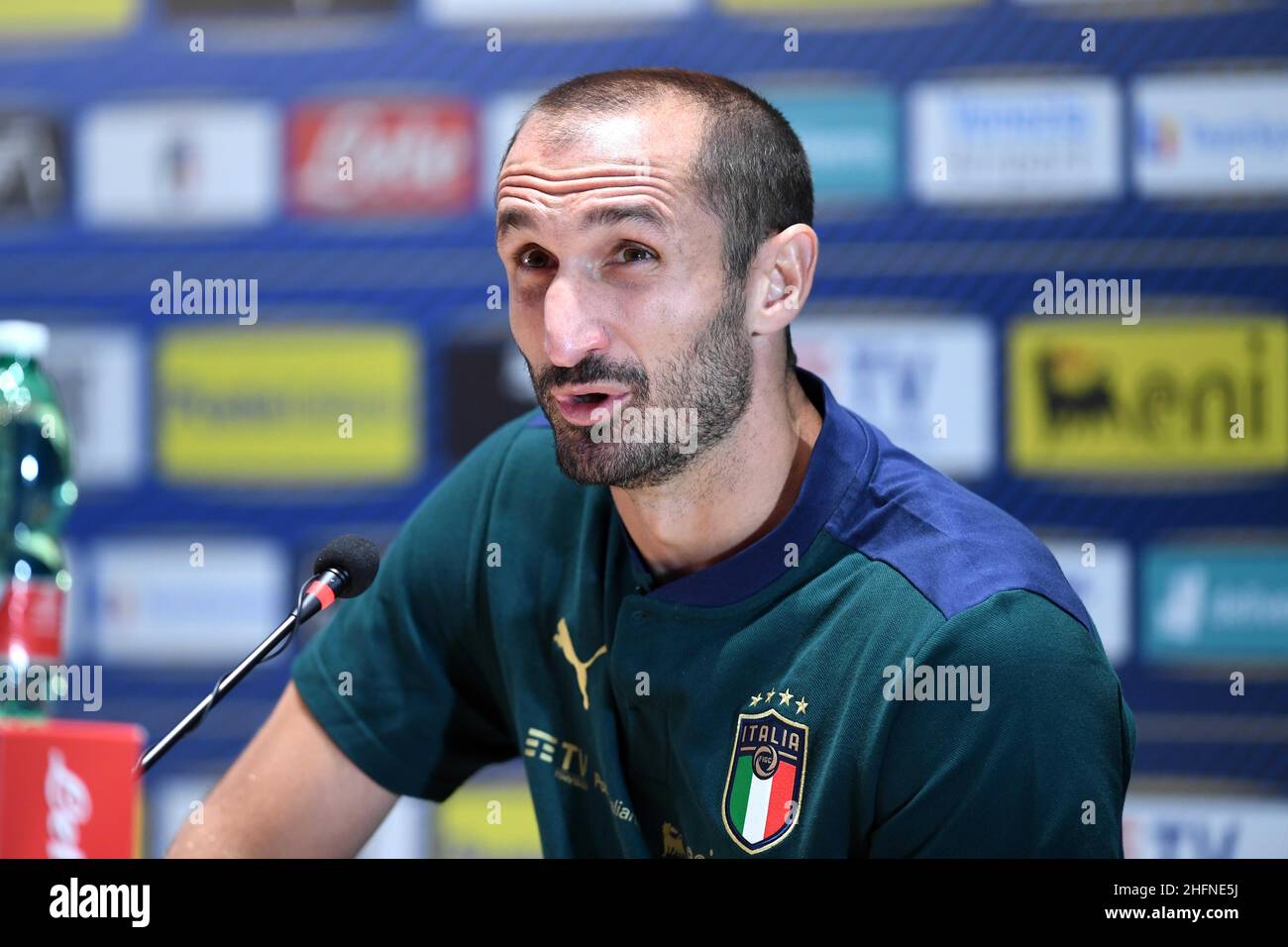 Lapresse - Jennifer Lorenzini 31 août 2020 Firenze (Italie) Sport Soccer Réunion italienne de football - "Coverciano" - Conférence de presse dans le pic: Giorgio Chiellini Banque D'Images