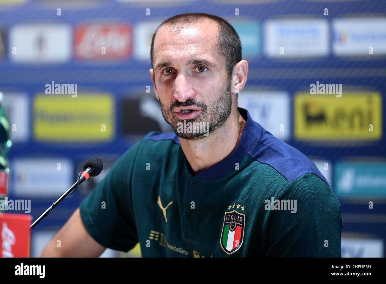 Lapresse - Jennifer Lorenzini 31 août 2020 Firenze (Italie) Sport Soccer Réunion italienne de football - "Coverciano" - Conférence de presse dans le pic: Giorgio Chiellini Banque D'Images