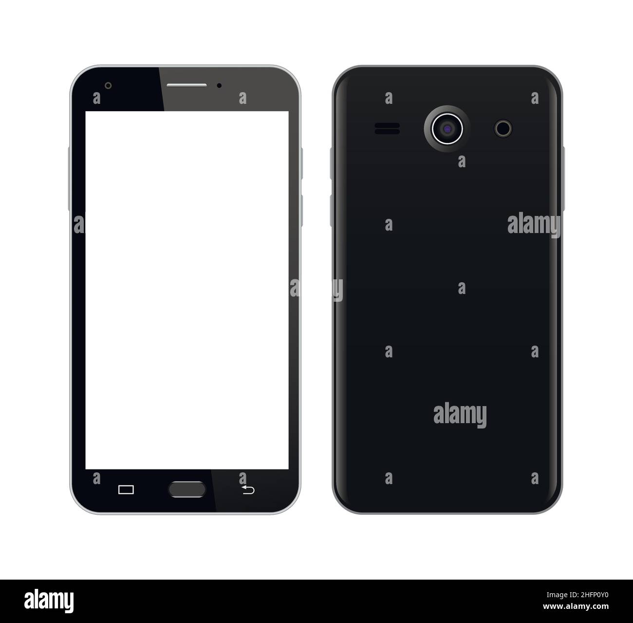 Smartphone noir à l'avant et à l'arrière sur fond blanc.Illustration vectorielle réaliste, pour la conception graphique et Web Illustration de Vecteur
