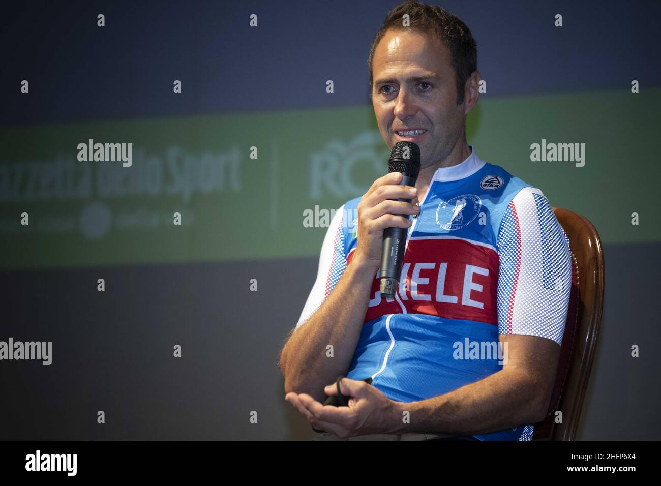 Lapresse/Andrea Alfano 3 octobre 2020 Caltanissetta (Italie) Sport Cycling Giro d'Italia 2020 &#x2013; Giro E - début de la conférence sur le pic: Gilberto Simoni Banque D'Images