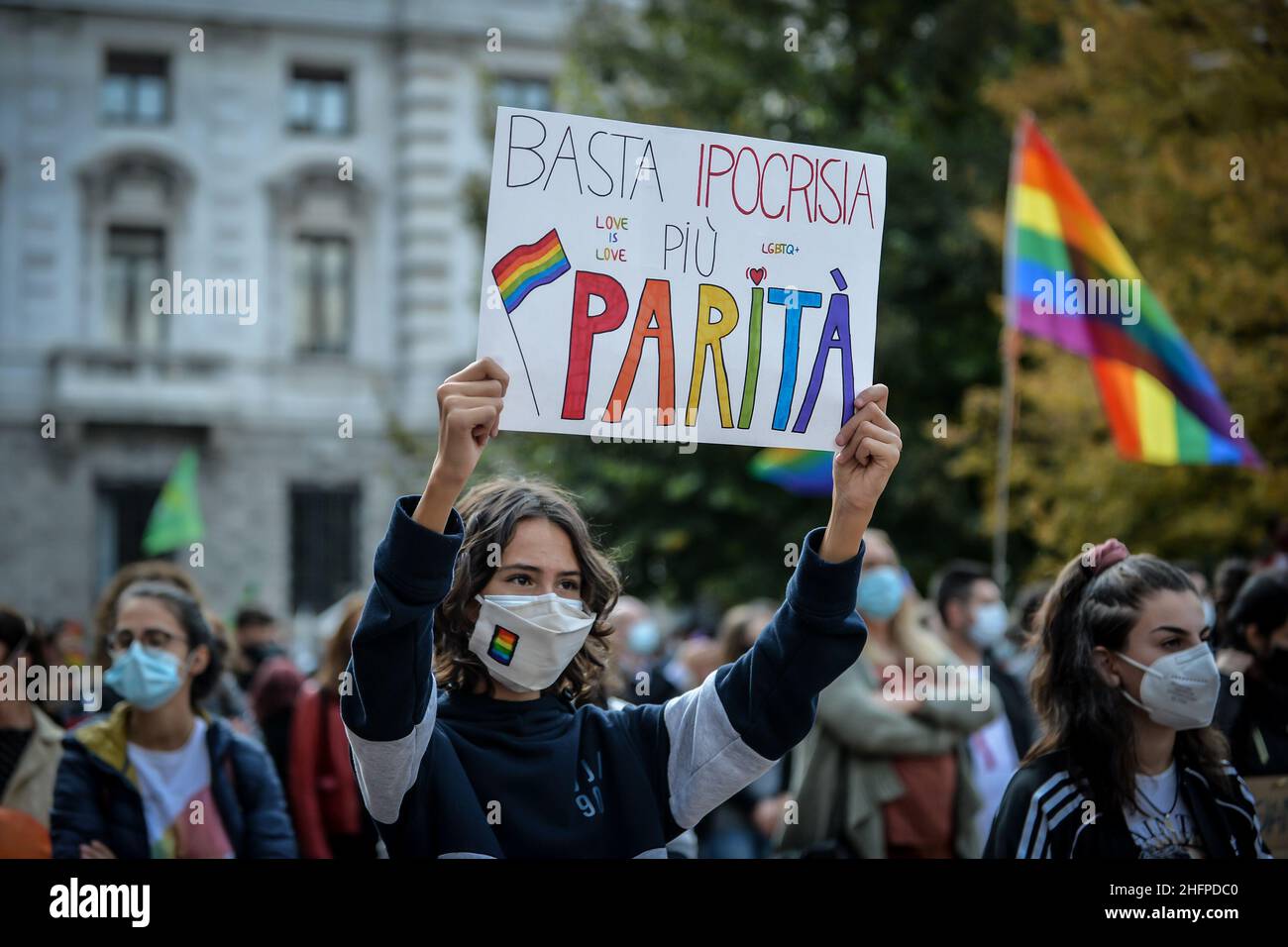 Claudio Furlan - Lapresse 10 octobre 2020 Milano (Italie) News ora Basta!Manifestation organisée par des mouvements de droits lgbt pour l'approbation de la loi Zan sur la transphobie Banque D'Images