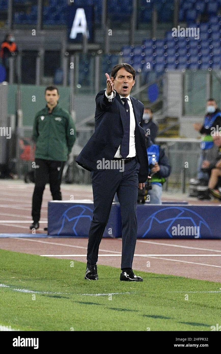 Fabrizio Corradetti - Lapresse octobre 20st Roma (Italie) Sport Soccer Lazio - Borussia Dortmund Ligue des champions de l'UEFA 2020-2021 - Stade Olimpico de Rome sur la photo: Simone Inzaghi (Latium) Banque D'Images