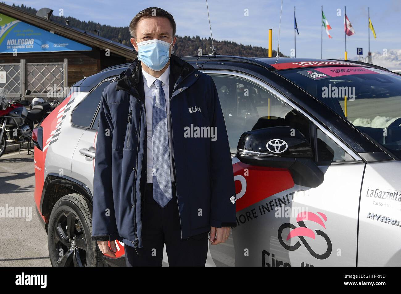 Fabio Ferrari/Lapresse 21 octobre 2020 Italie Sport Cycling Giro d'Italia 2020 - 103th Edition - Stage 17 - de Bassano del Grappa à Madonna di Campiglio dans le pic: Pendant la course.David Lappartient Banque D'Images