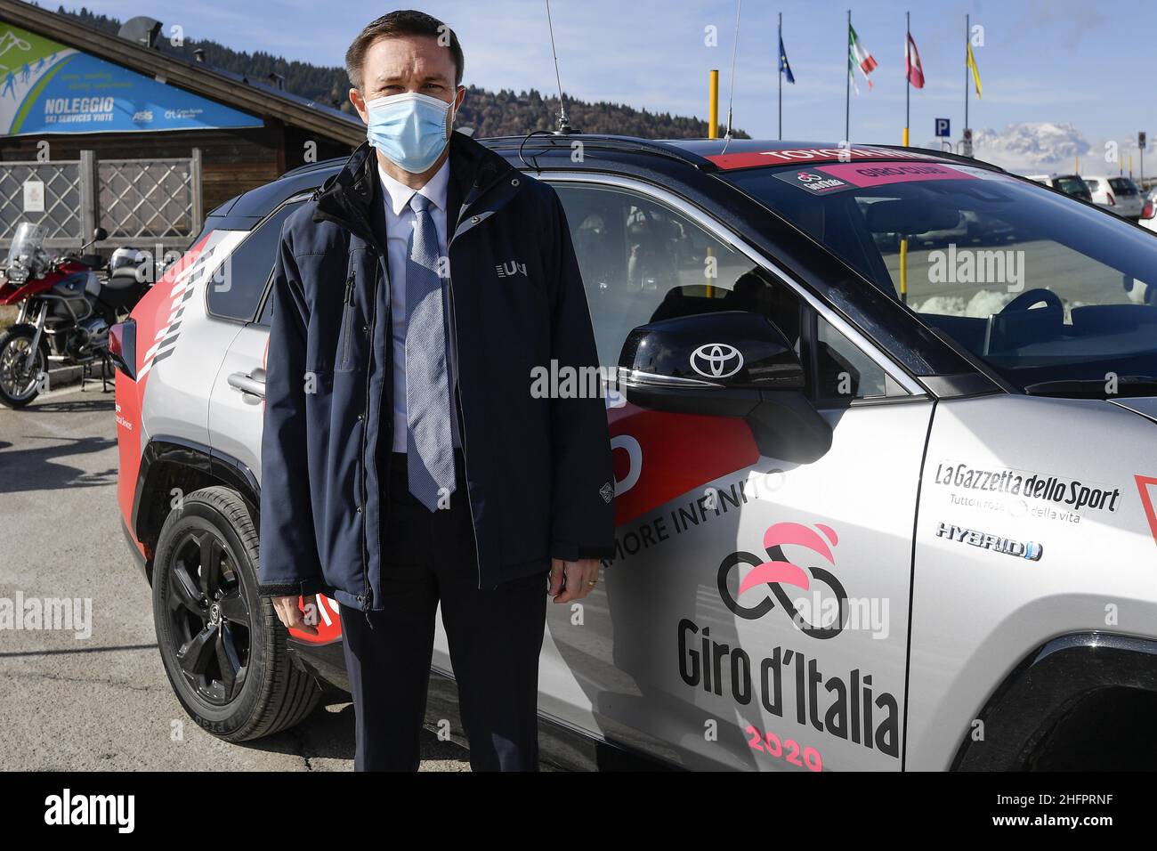 Fabio Ferrari/Lapresse 21 octobre 2020 Italie Sport Cycling Giro d'Italia 2020 - 103th Edition - Stage 17 - de Bassano del Grappa à Madonna di Campiglio dans le pic: Pendant la course.David Lappartient Banque D'Images