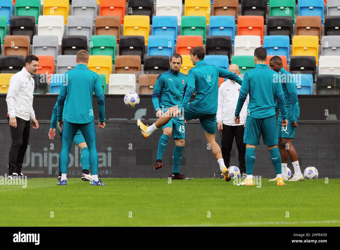 Andrea Bressanutti/Lapresse 01 novembre 2020 Udine, Italie football sportif Udinese vs Milan - Ligue italienne de football A Tim 2020/2021 - Stade Dacia Arena dans le pic: Warm up AC Milan Banque D'Images